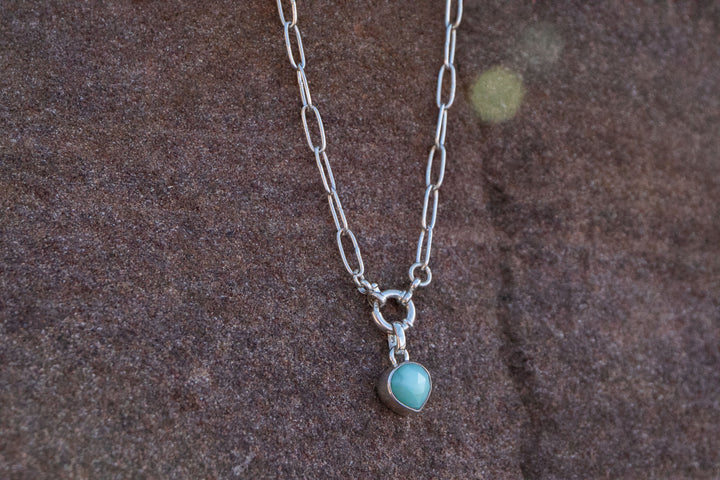 Sweet Chrysoprase Pendant on Sterling Silver Paperclip Chain