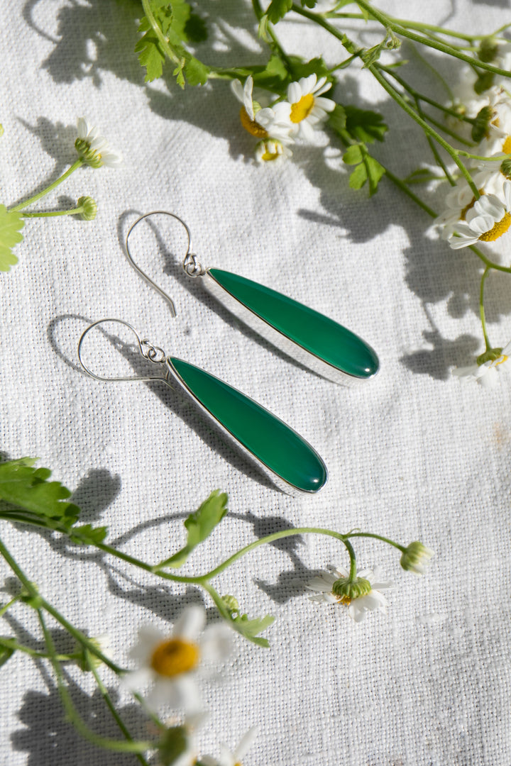 Statement Green Onyx Earrings in Sterling Silver