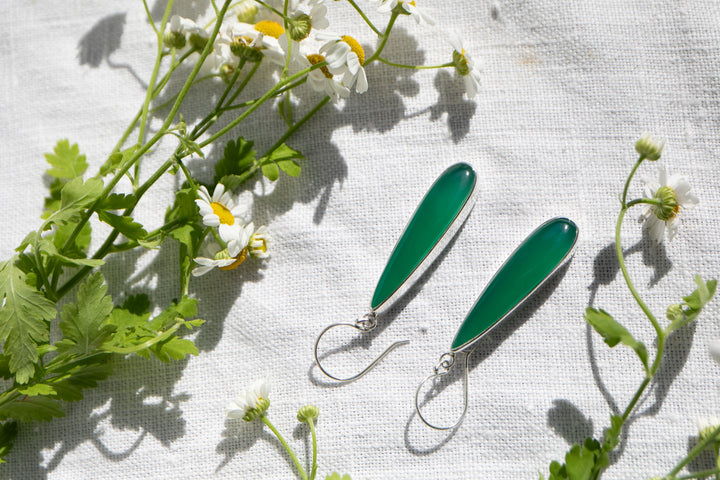 Statement Green Onyx Earrings in Sterling Silver