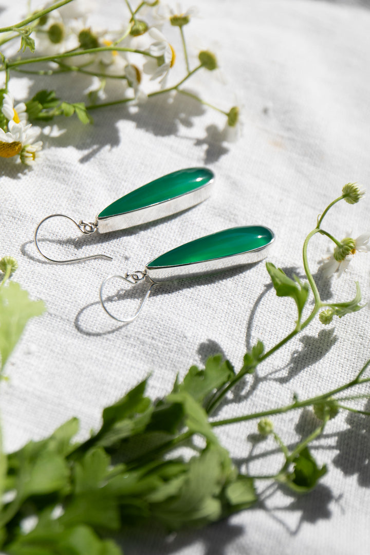 Statement Green Onyx Earrings in Sterling Silver