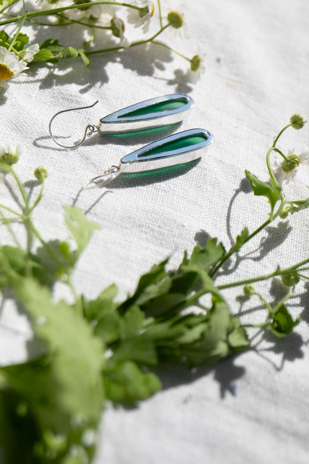 Statement Green Onyx Earrings in Sterling Silver