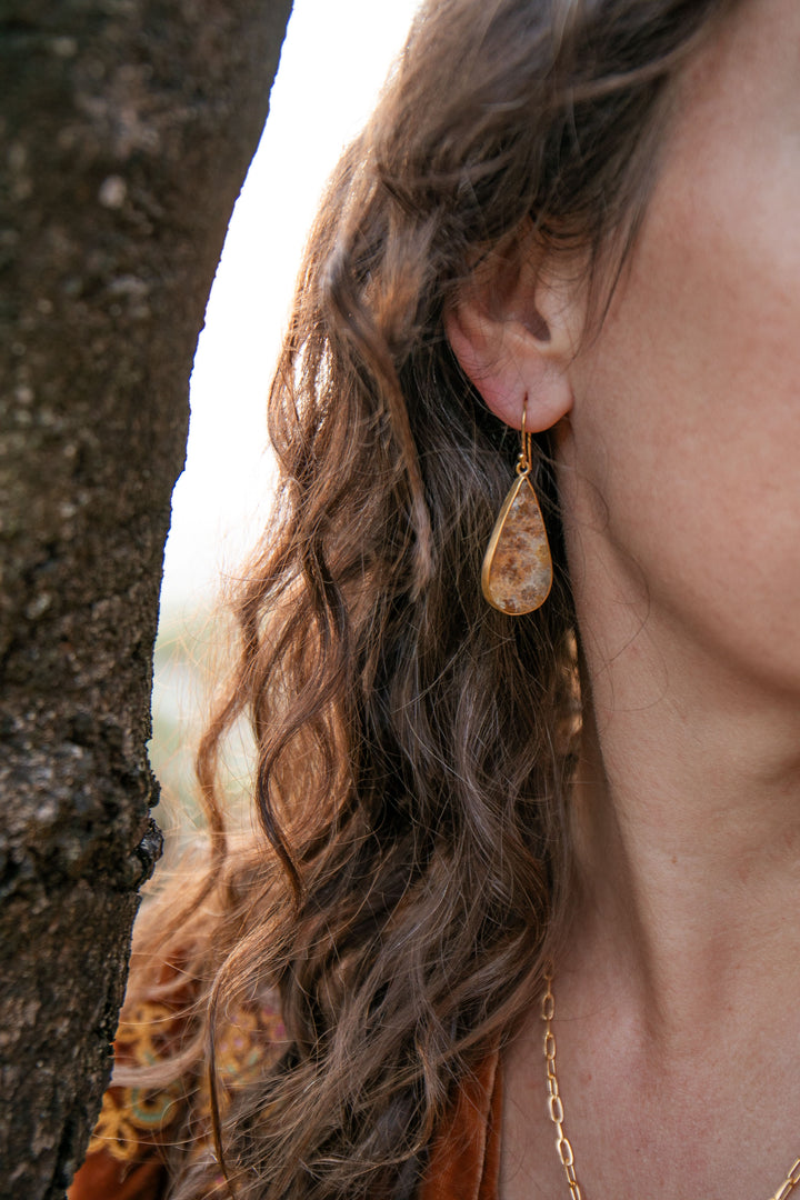 Statement Fossil Coral Earrings in Gold Plated Brushed Sterling Silver