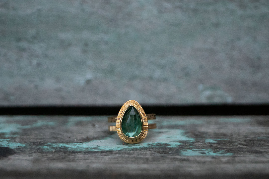 High Quality Dark Green Tourmaline Signet Ring set in 14k Gold Plated Sterling Silver - Size 7.5 US