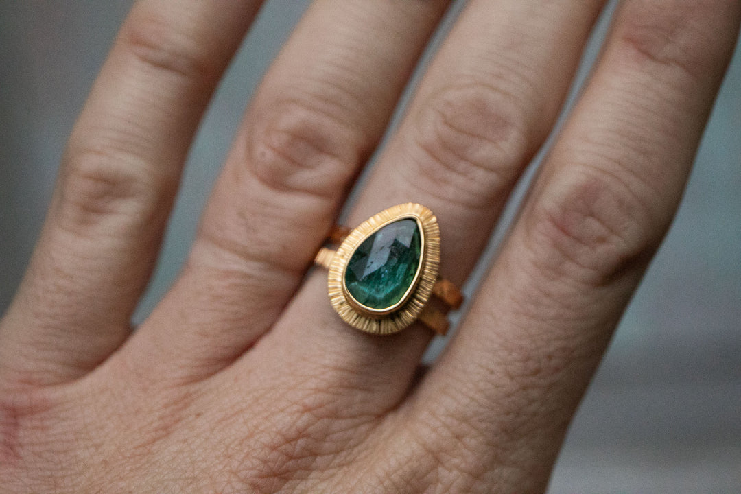 Reserved for Evgeniya - High Quality Dark Green Tourmaline Signet Ring set in 14k Gold Plated Sterling Silver - Size 7.5 US