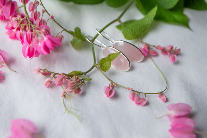 Faceted Rose Quartz Earrings in Edge Set Sterling Silver