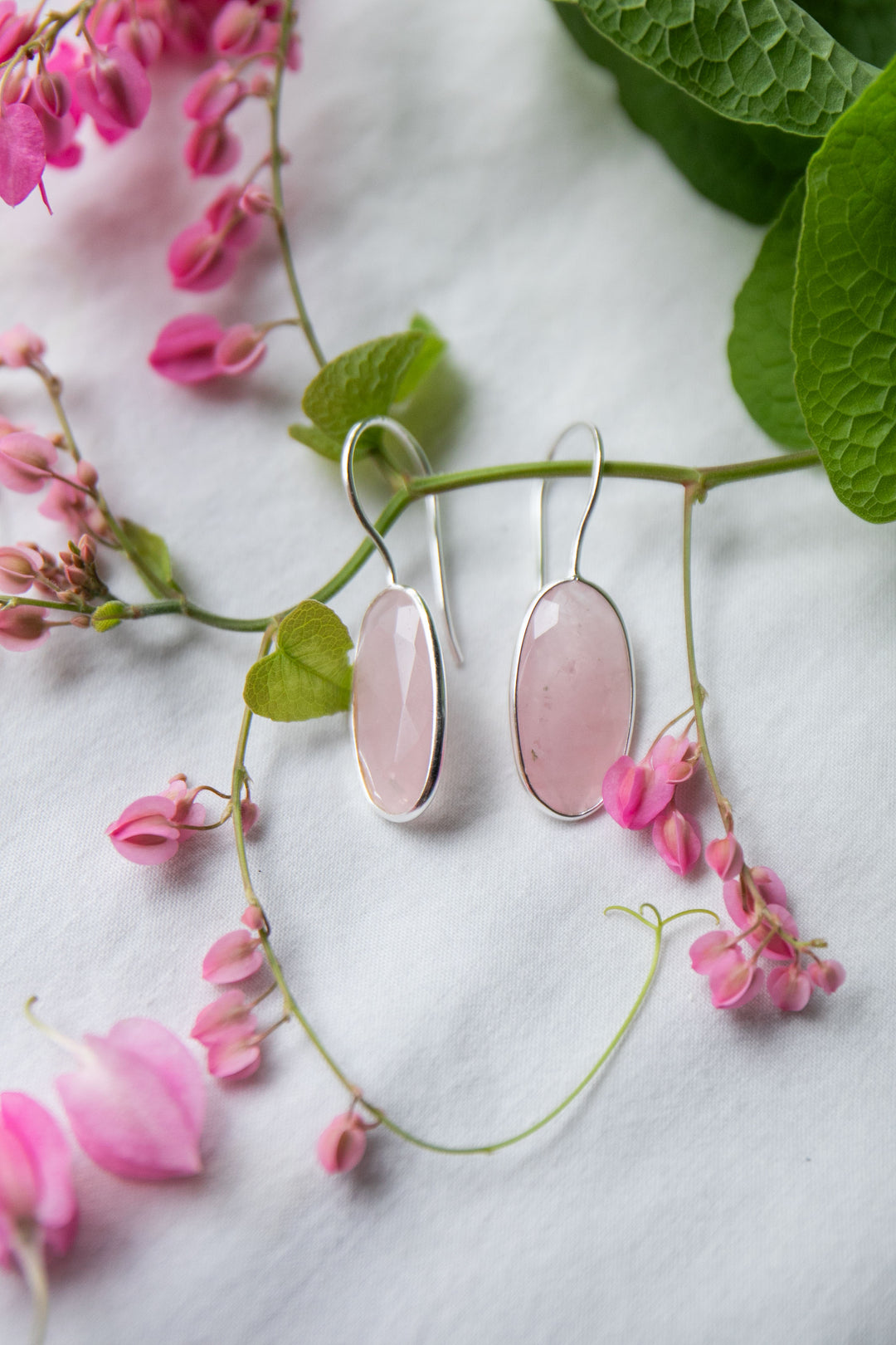 Faceted Rose Quartz Earrings in Edge Set Sterling Silver