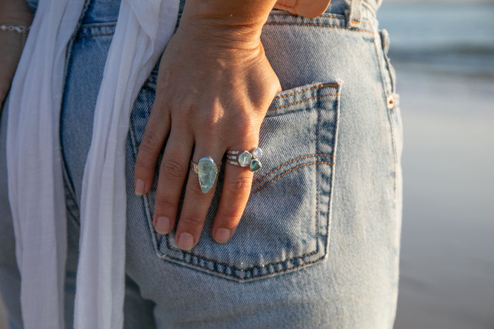 Raw Mozambique Aquamarine Ring with Beaten Adjustable Band