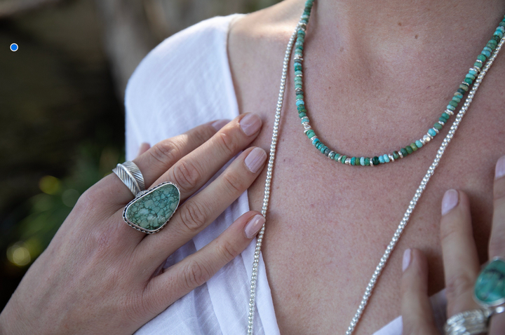 Natural Arizona Turquoise Necklace with Thai Hill Tribe Silver