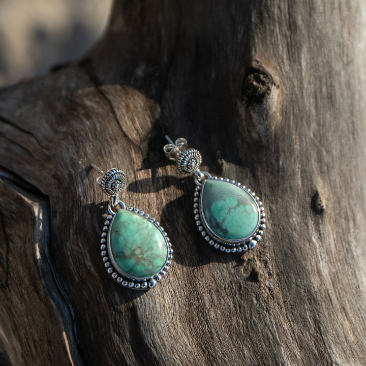 Teardrop Variscite Stud Earrings in Unique Sterling Silver