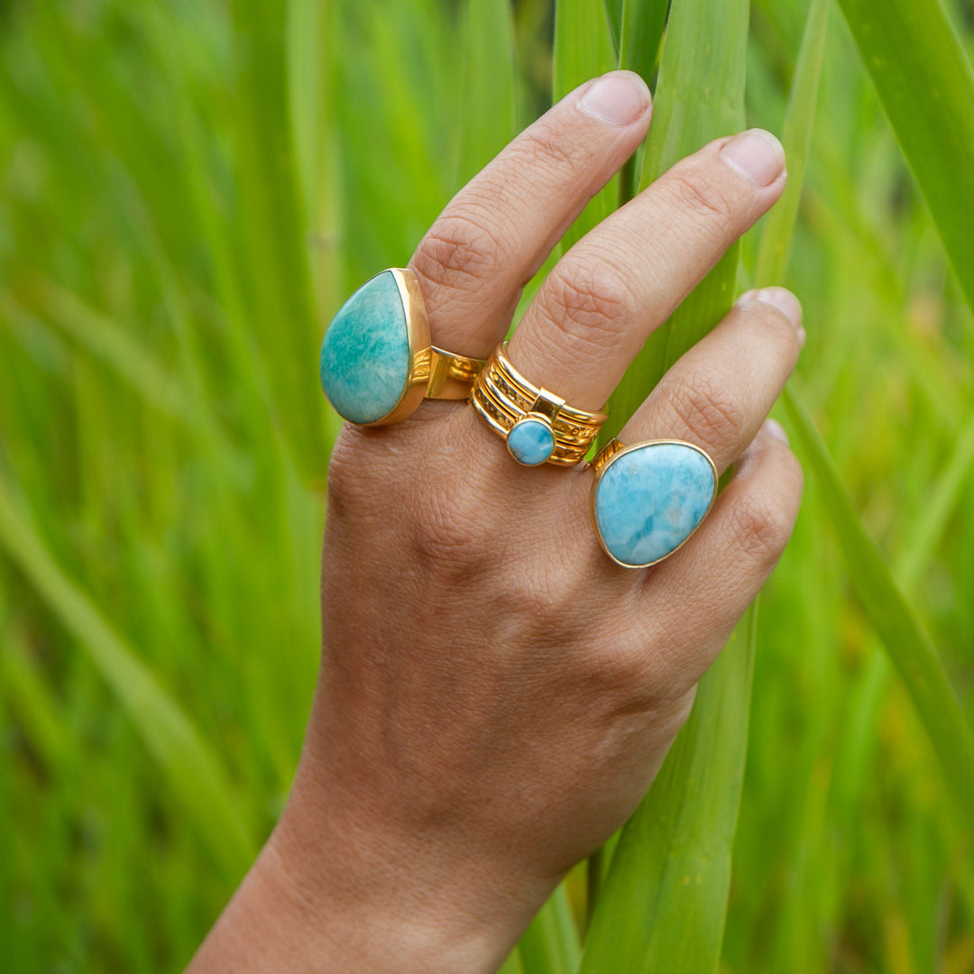 Amazonite Ring in Gold Plated Sterling Silver Setting - Adjustable