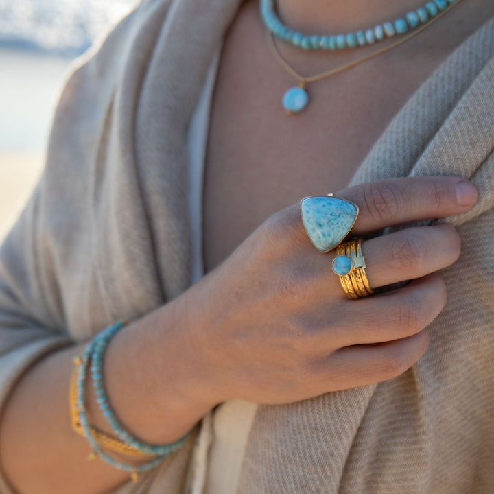 Larimar Ring set in Gold Plated Sterling Silver Band - Adjustable