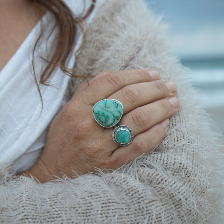 Amazonite Ring in Unique Sterling Silver Setting - Size 6.5 US