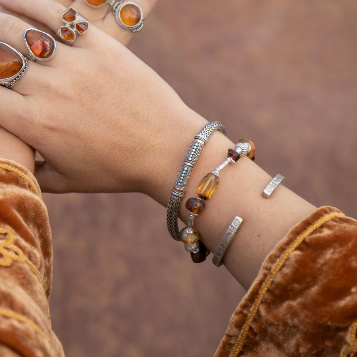 Beaded Amber and Thai Hill Tribe Silver Bracelet