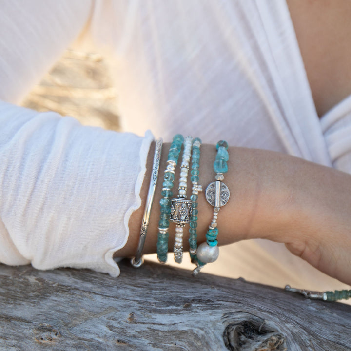 Beaded Apatite Bracelet with Thai Hill Tribe Silver Beads
