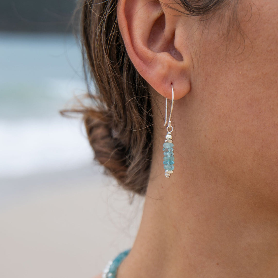 A Grade Stack Aquamarine Earrings with Thai Hill Tribe Silver Beads