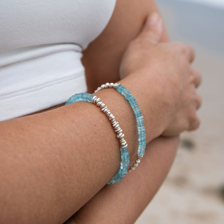 A Grade Aquamarine Bracelet with Thai Hill Tribe Silver Beads