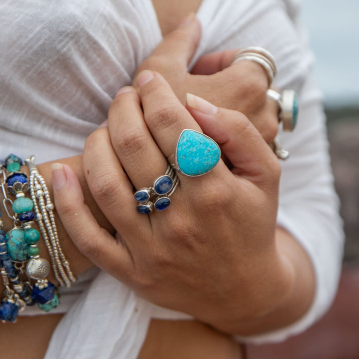 Arizona Turquoise Teardrop Ring in Sterling Silver - Adjustable