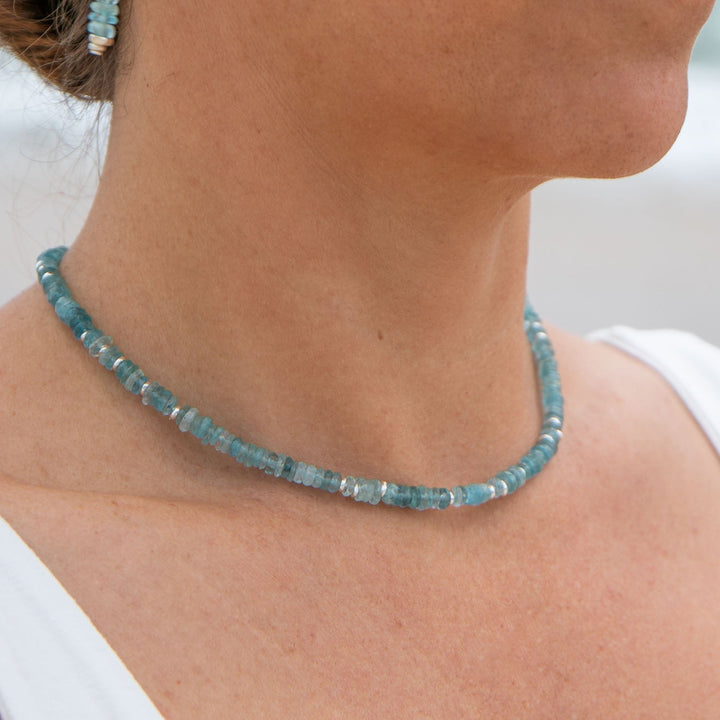 Faceted A Grade Aquamarine Choker Necklace with Thai Hill Tribe Silver Beads