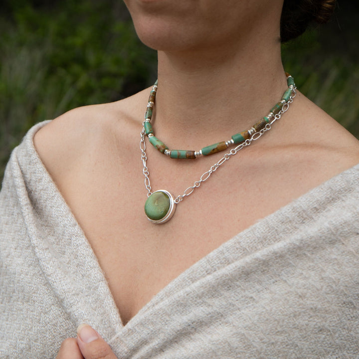 Chunky Natural Turquoise Necklace with Thai Hill Tribe Silver