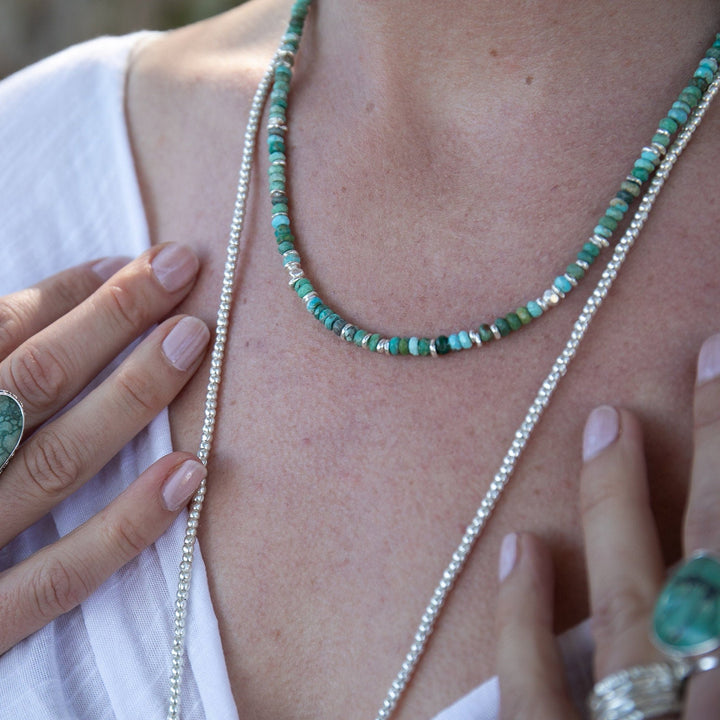 Natural Arizona Turquoise Necklace with Thai Hill Tribe Silver