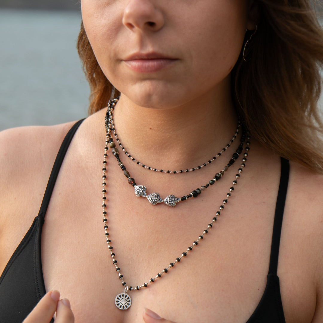 Black Spinel Tourmaline Necklace with Thai Hill Tribe Silver