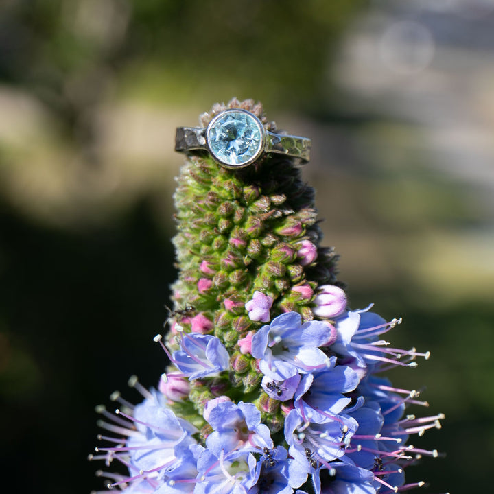 Faceted Topaz Ring in Beaten Sterling Silver - Size 6 US