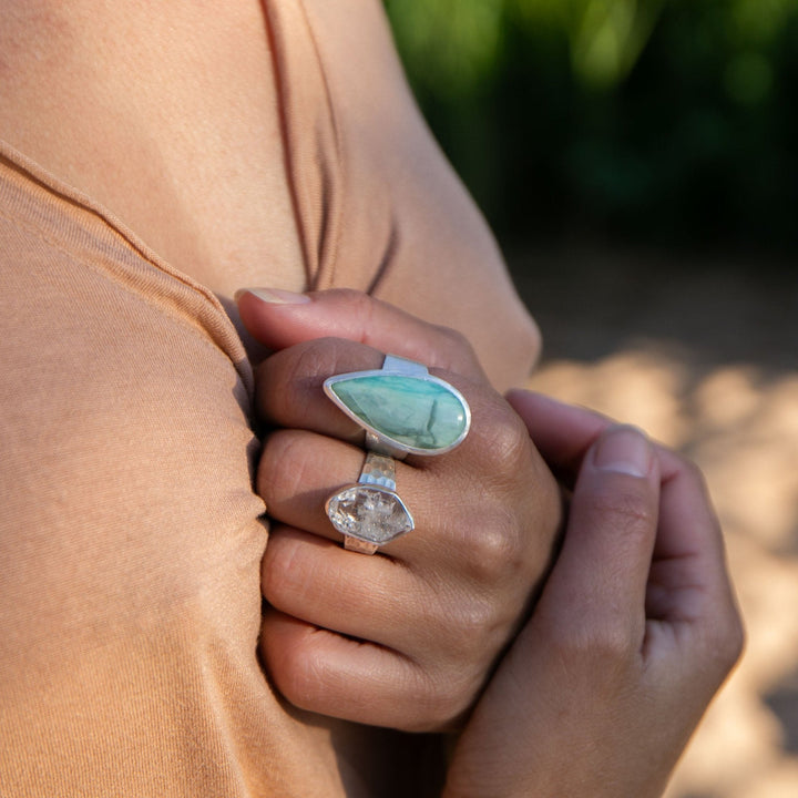 Peruvian Opal Ring in Brushed Sterling Silver with Adjustable Band