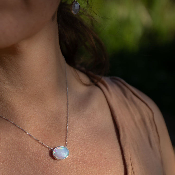 Stunning Ethiopian Opal Pendant set on Sterling Silver Chain