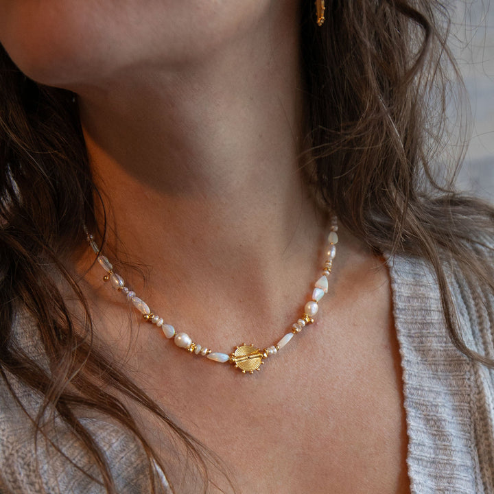 Ethiopian Opal, Pearl and 24k Gold Vermeil Necklace