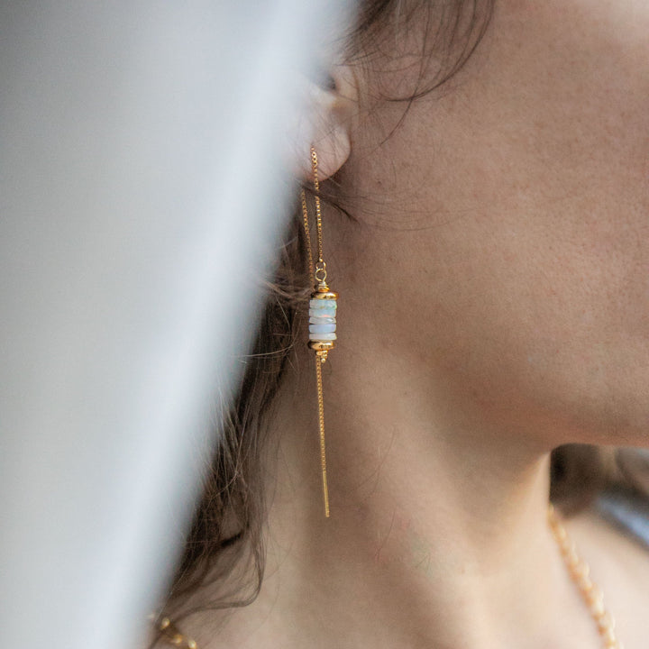 Ethiopian Opal Stack Threader Earrings in Gold Vermeil