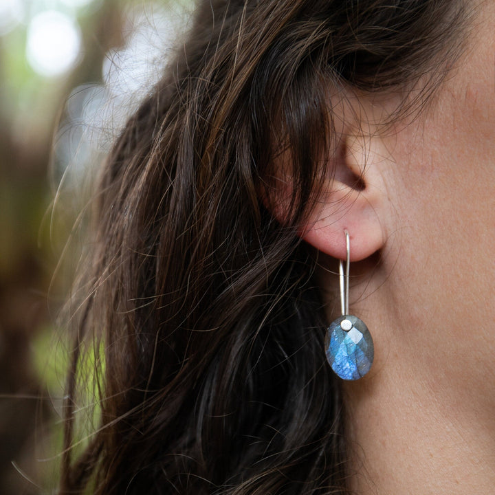 Nude Style Faceted Oval Labradorite Earrings
