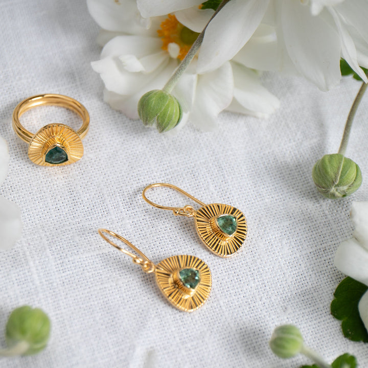Gorgeous Raw Indicolite or Blue Tourmaline Earrings in Gold Plated Sterling Silver