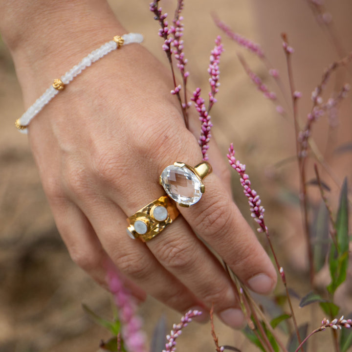 Faceted Crystal Quartz Ring set in Claw Gold Plated Sterling Silver - Size 8 US