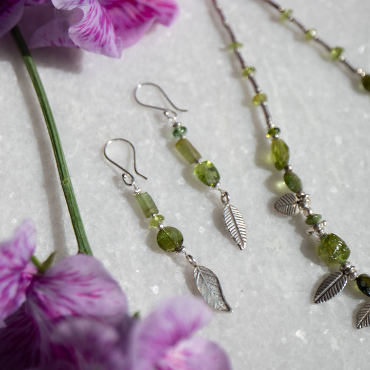 Verdelite Tourmaline and Peridot Earrings with Thai Hill Tribe Silver