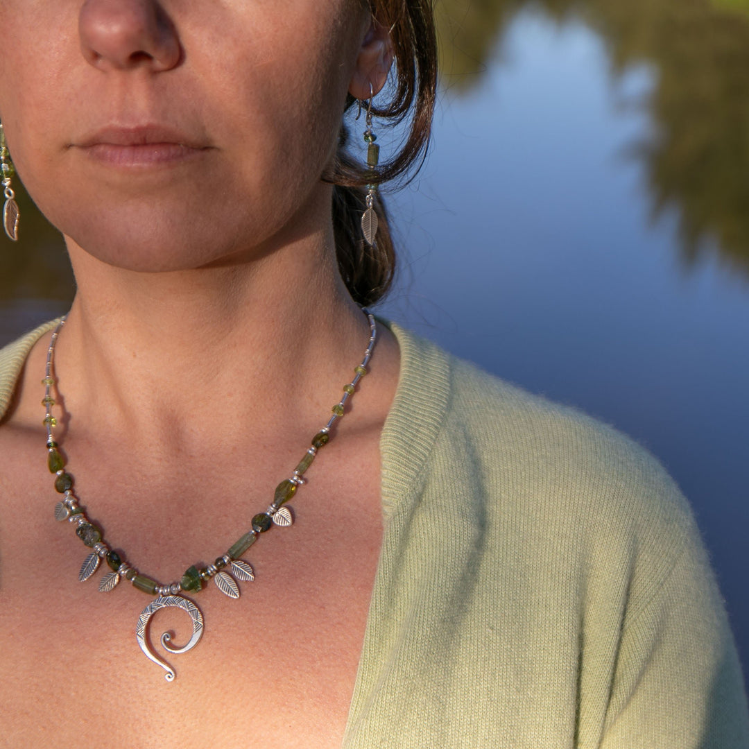 Verdelite Tourmaline and Peridot Necklace with Thai Hill Tribe Silver