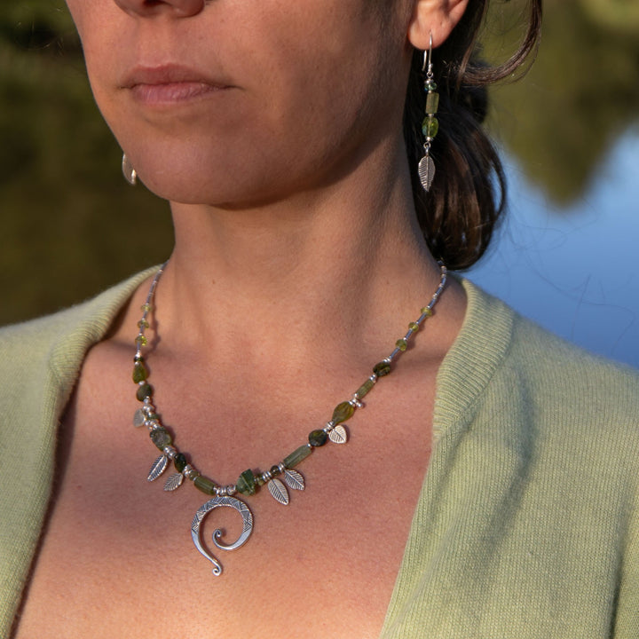 Verdelite Tourmaline and Peridot Necklace with Thai Hill Tribe Silver