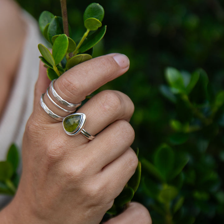 High Quality Rose Cut Green Tourmaline Ring set in Sterling Silver - Size 7.5 US