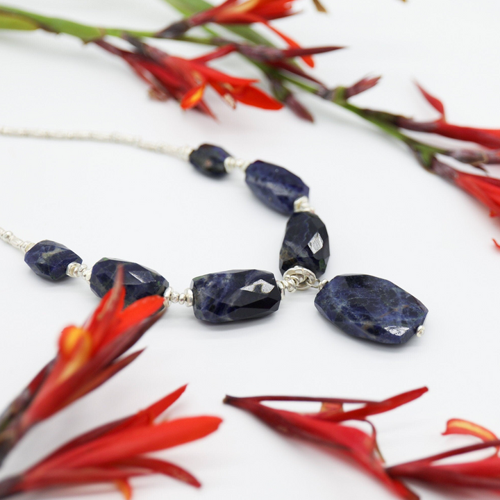 Faceted Sodalite and Thai Hill Tribe Silver Necklace