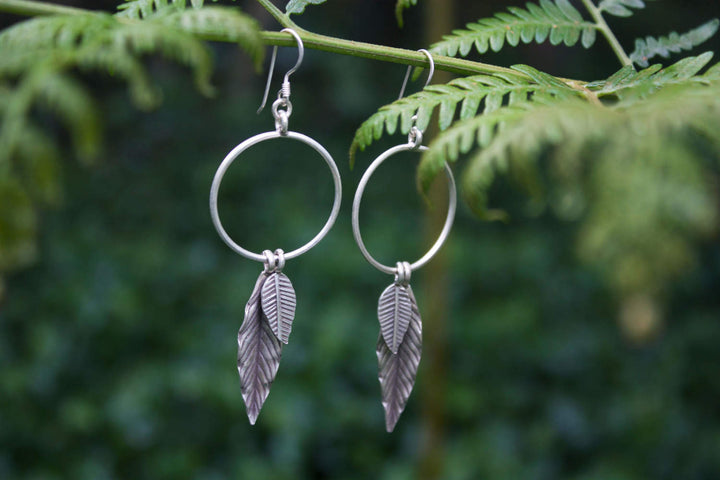 Circle + Leaf Thai Hill Tribe Silver Earrings