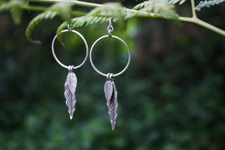 Circle + Leaf Thai Hill Tribe Silver Earrings