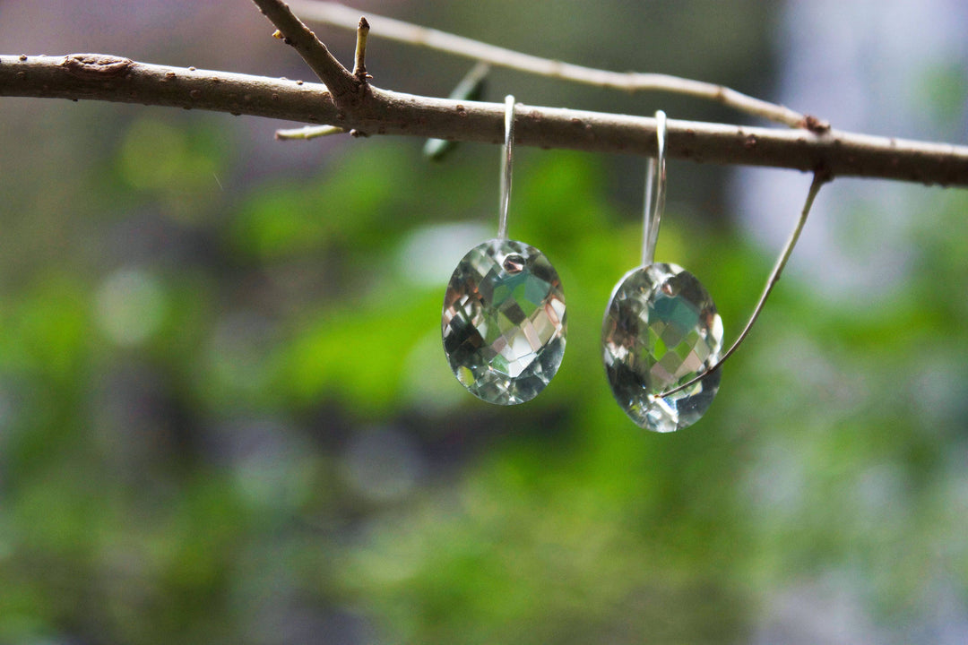 Faceted Green Amethyst 'Nude' Style Earrings