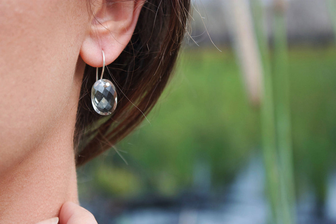 Faceted Green Amethyst 'Nude' Style Earrings