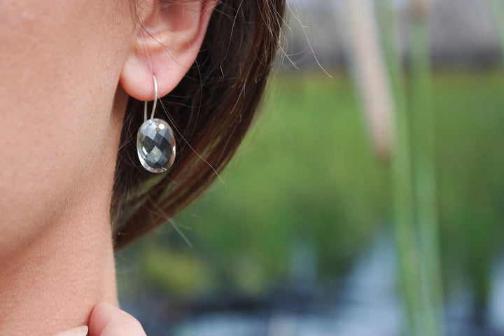 Faceted Green Amethyst 'Nude' Style Earrings