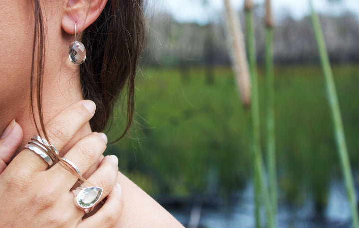 Faceted Green Amethyst 'Nude' Style Earrings