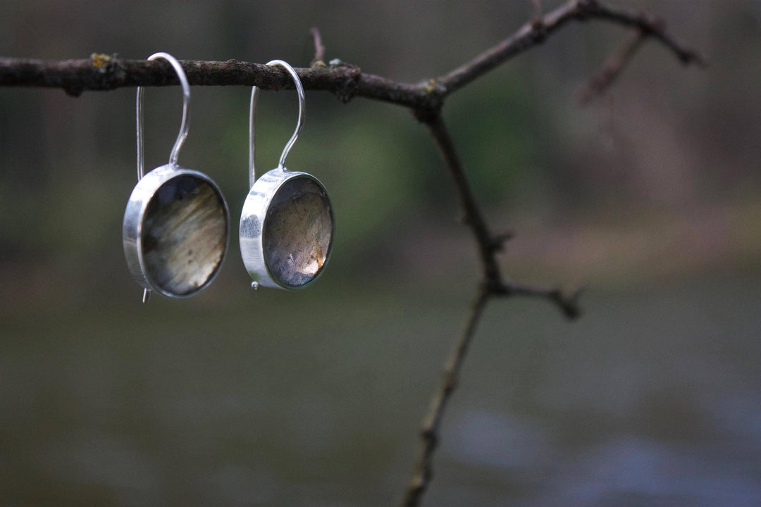 Oval Labradorite Earrings set in Sterling Silver