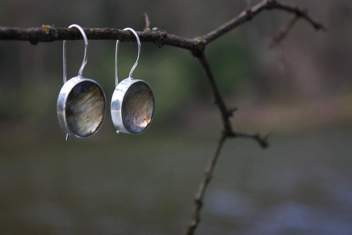 Oval Labradorite Earrings set in Sterling Silver