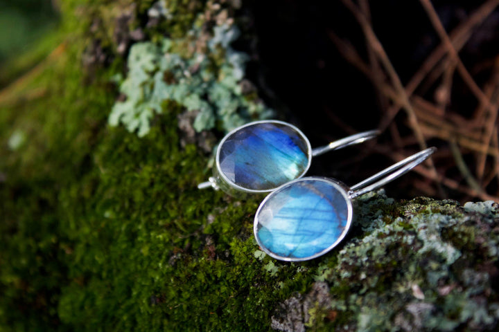 Oval Labradorite Earrings set in Sterling Silver