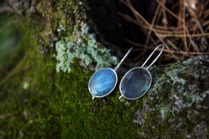 Oval Labradorite Earrings set in Sterling Silver
