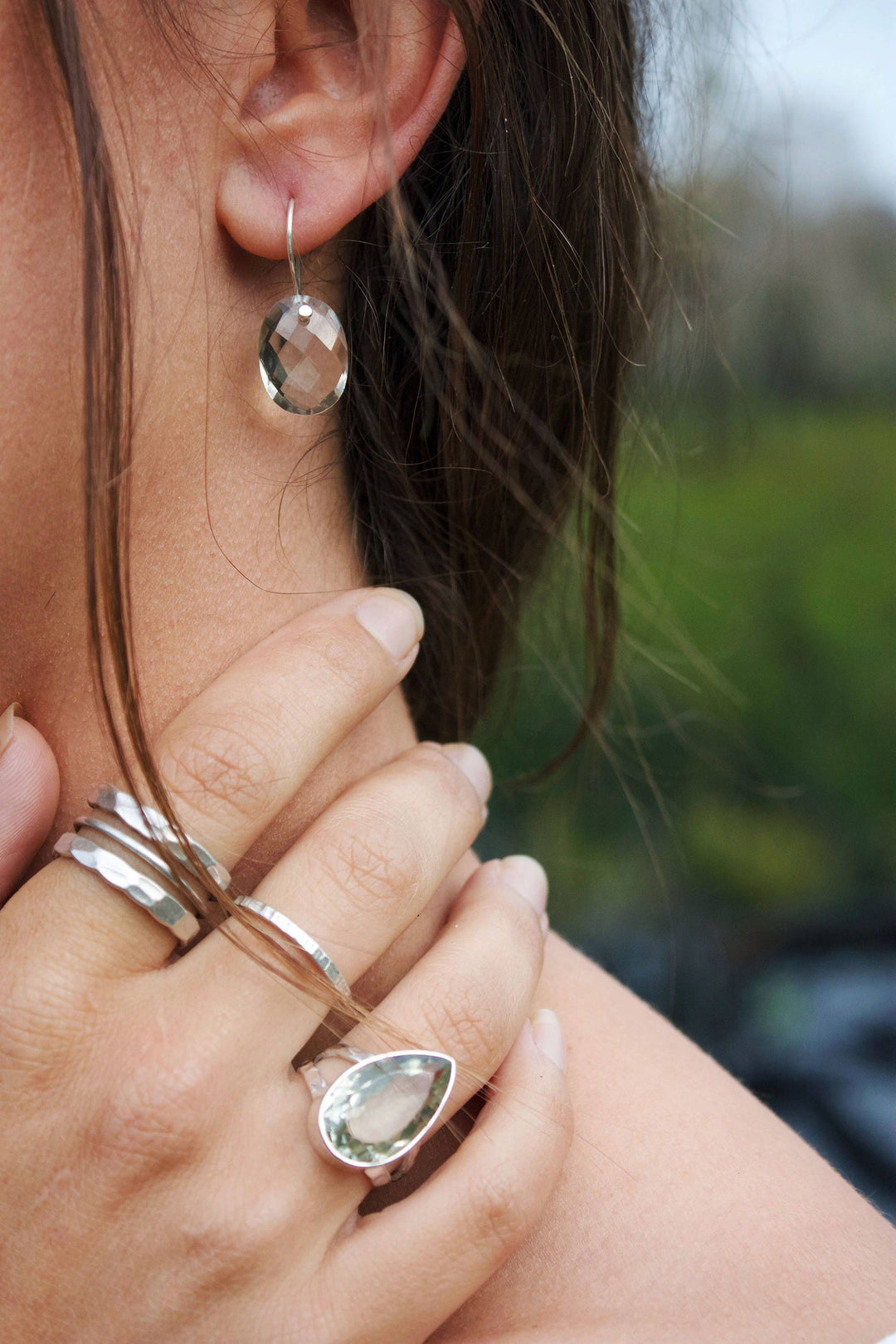 Faceted Green Amethyst 'Nude' Style Earrings
