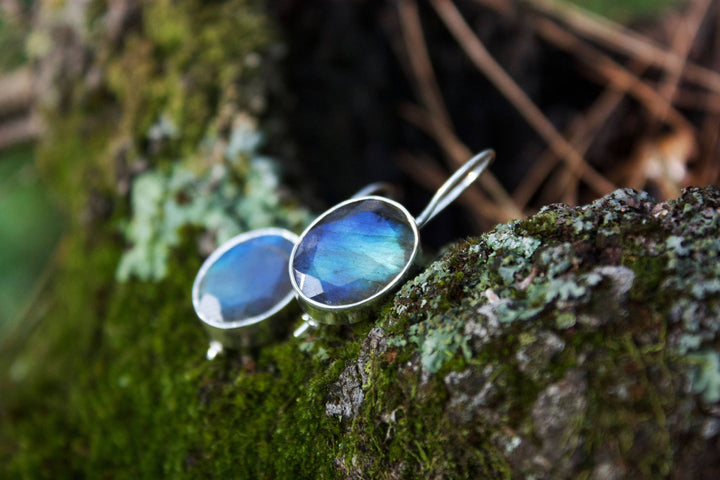 Oval Labradorite Earrings set in Sterling Silver